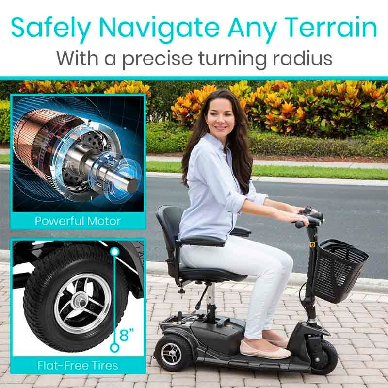 Vive Health 3-Wheel Mobility Scooter - 12 Mile Range, 265 LB Capacity, Detachable Frame