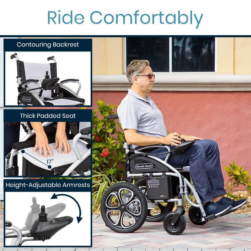 Vive Health Compact Folding Power Wheelchair - Aluminum Frame, Joystick, 220 LBS Capacity