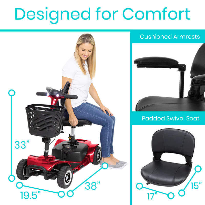 Vive Health 4-Wheel Long Range Mobility Scooter - 265 LB Capacity, Detachable Frame