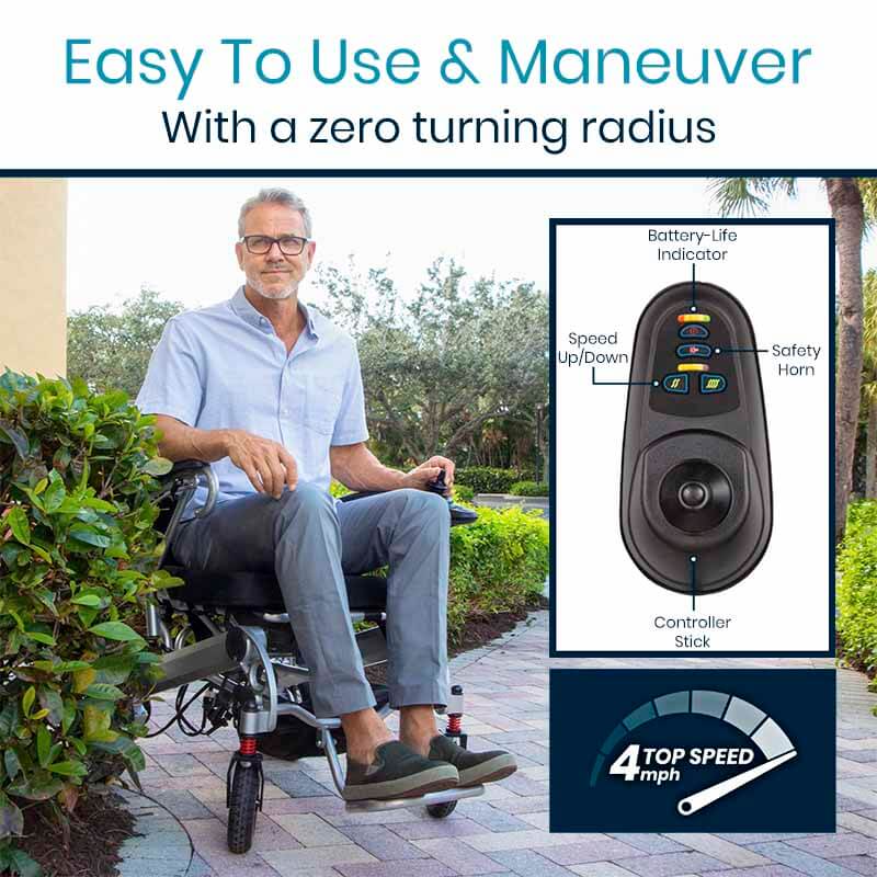 Vive Health Folding Power Wheelchair - Aluminum Frame, Joystick, 260lbs Capacity