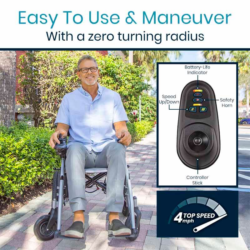 Vive Health Compact Folding Power Wheelchair - Aluminum Frame, Joystick, 220 LBS Capacity