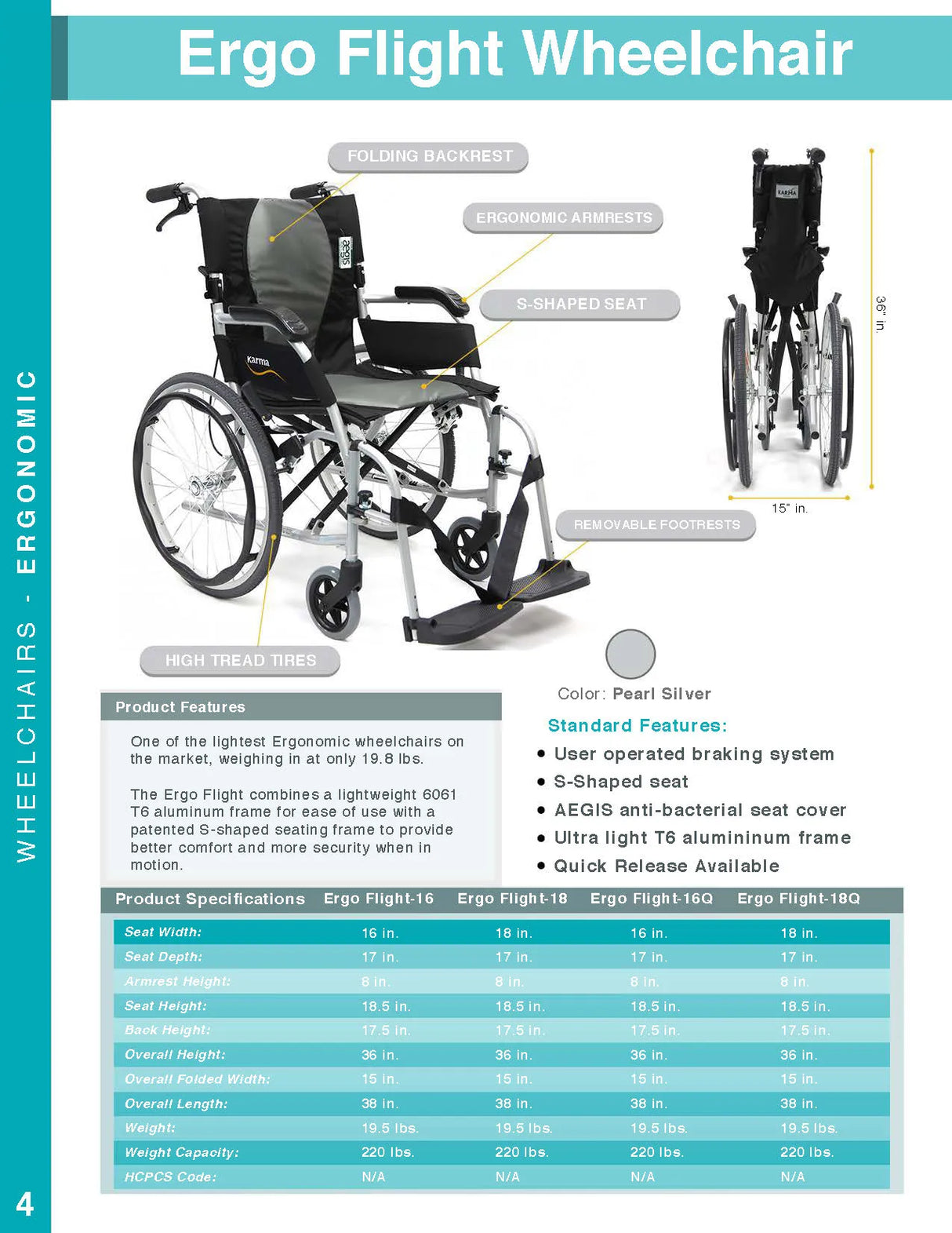 Karman Healthcare Ergo Flight Ultra Lightweight Ergonomic Wheelchair