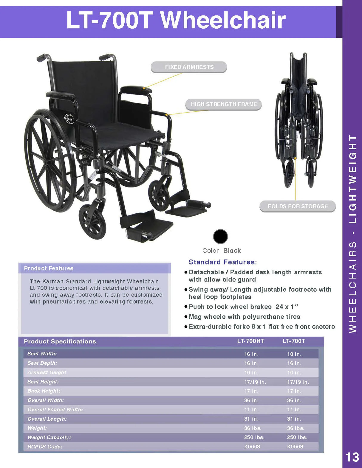 Karman Healthcare KN-700T Standard Wheelchair