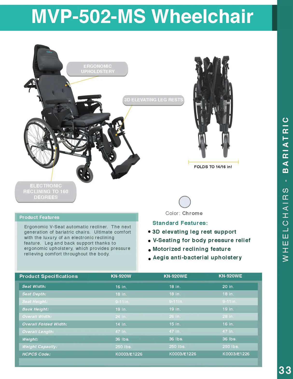 Karman Healthcare MVP-502 Lightweight Ergonomic Reclining Wheelchair