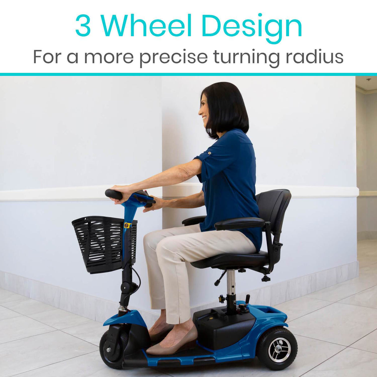 Vive Health 3-Wheel Mobility Scooter - 12 Mile Range, 265 LB Capacity, Detachable Frame