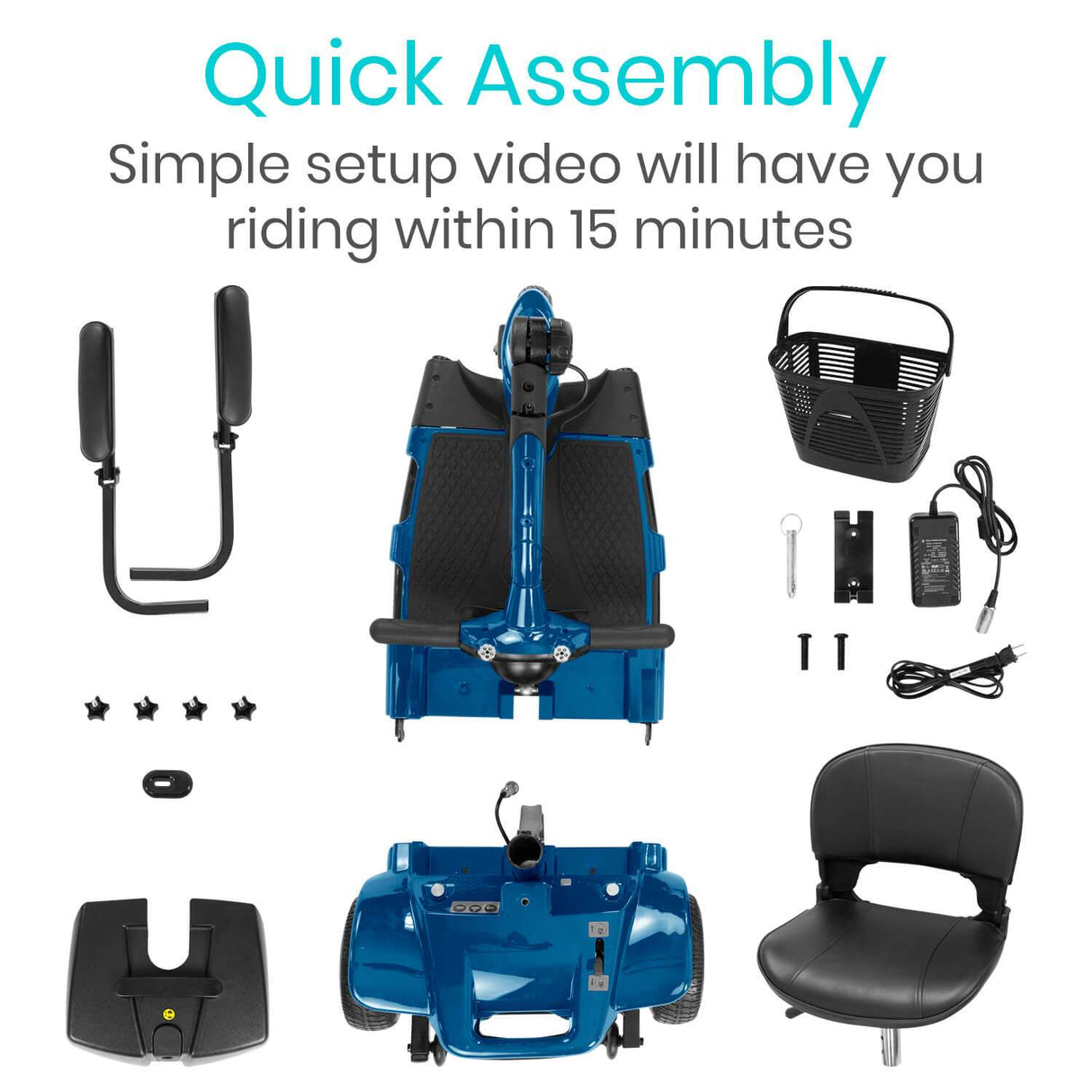 Vive Health 3-Wheel Mobility Scooter - 12 Mile Range, 265 LB Capacity, Detachable Frame