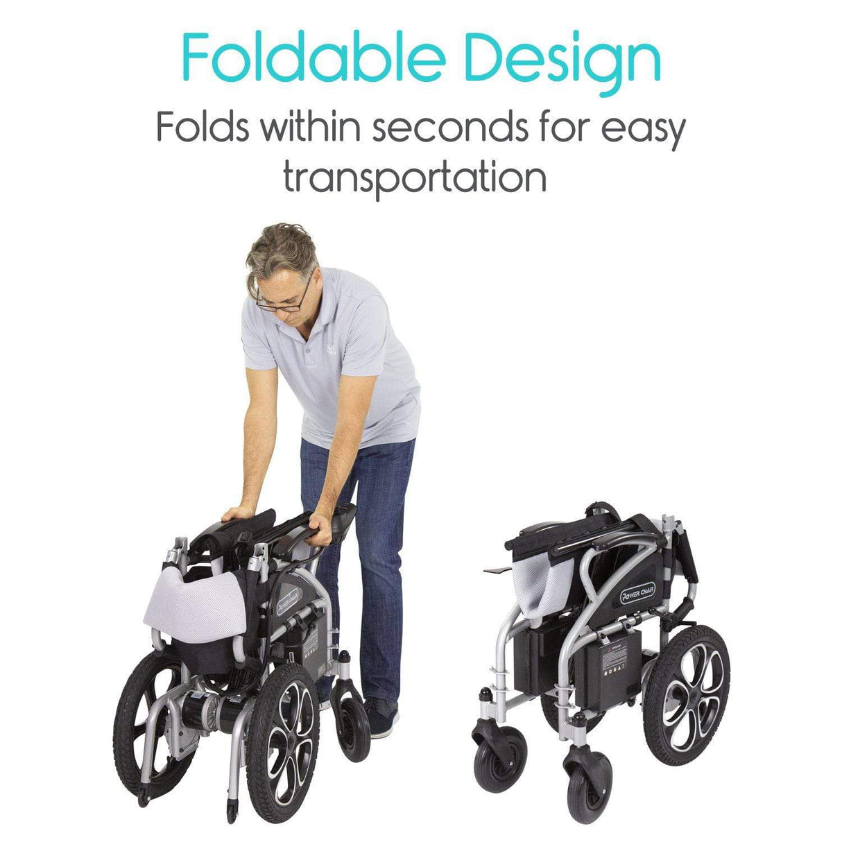 Vive Health Compact Folding Power Wheelchair - Aluminum Frame, Joystick, 220 LBS Capacity