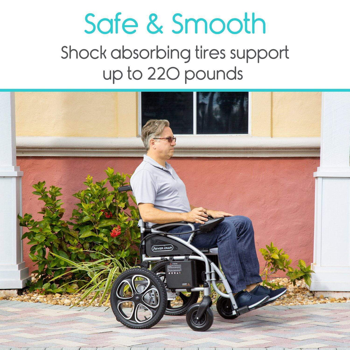 Vive Health Compact Folding Power Wheelchair - Aluminum Frame, Joystick, 220 LBS Capacity