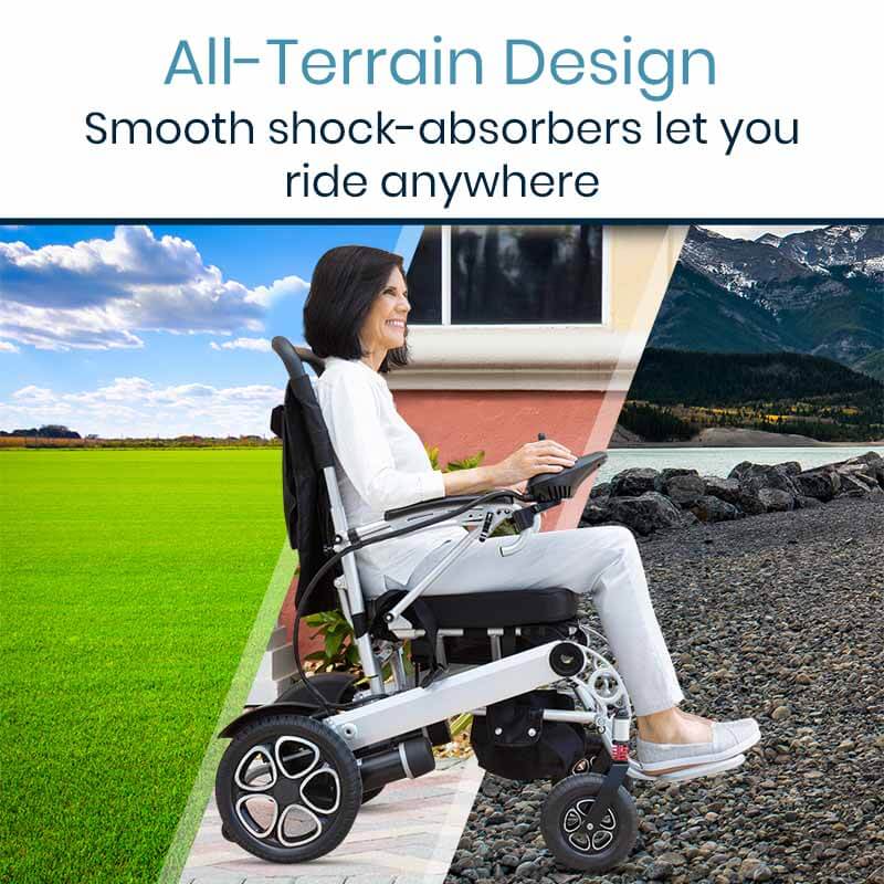 Vive Health Folding Power Wheelchair - Aluminum Frame, Joystick, 260lbs Capacity