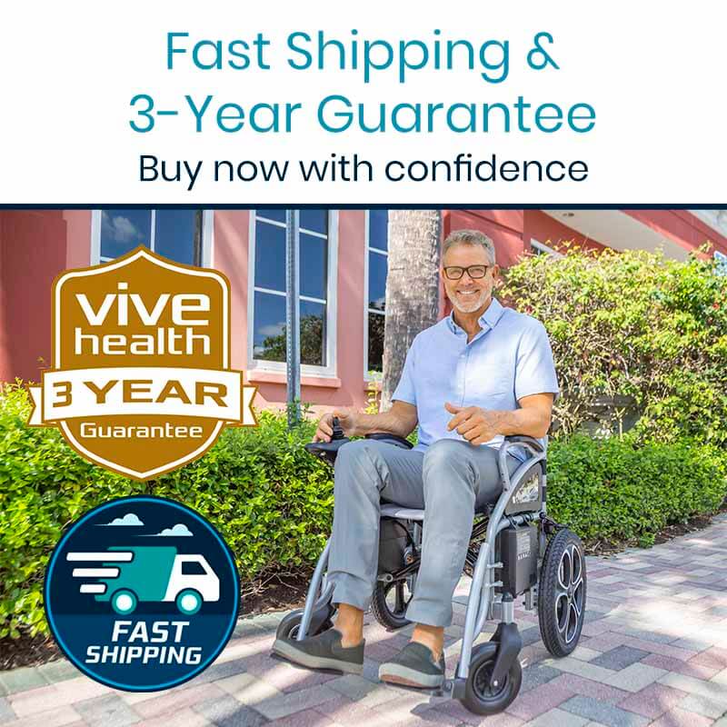 Vive Health Compact Folding Power Wheelchair - Aluminum Frame, Joystick, 220 LBS Capacity