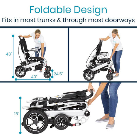 Vive Health Folding Power Wheelchair - Aluminum Frame, Joystick, 260lbs Capacity