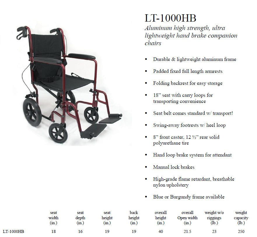 Karman Healthcare LT-1000HB Lightweight Transport Wheelchair