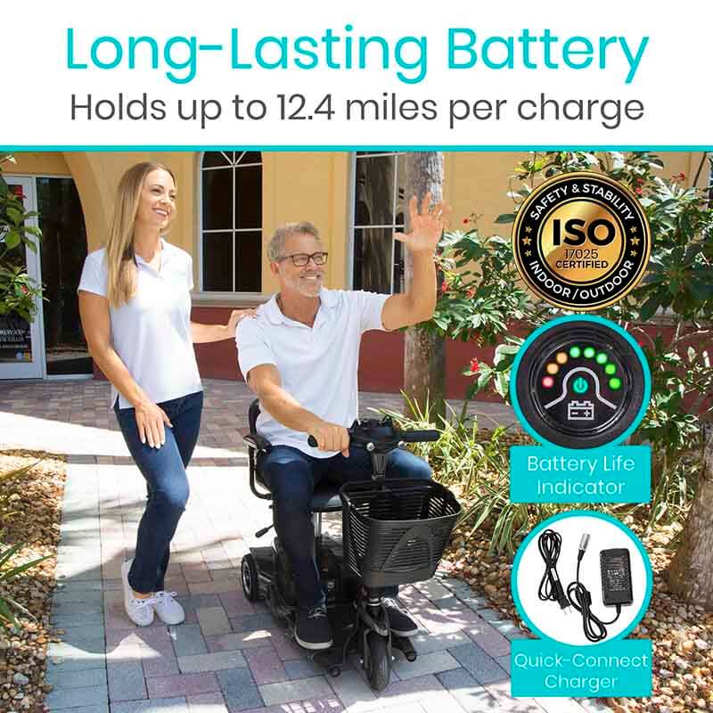 Vive Health 3-Wheel Mobility Scooter - 12 Mile Range, 265 LB Capacity, Detachable Frame