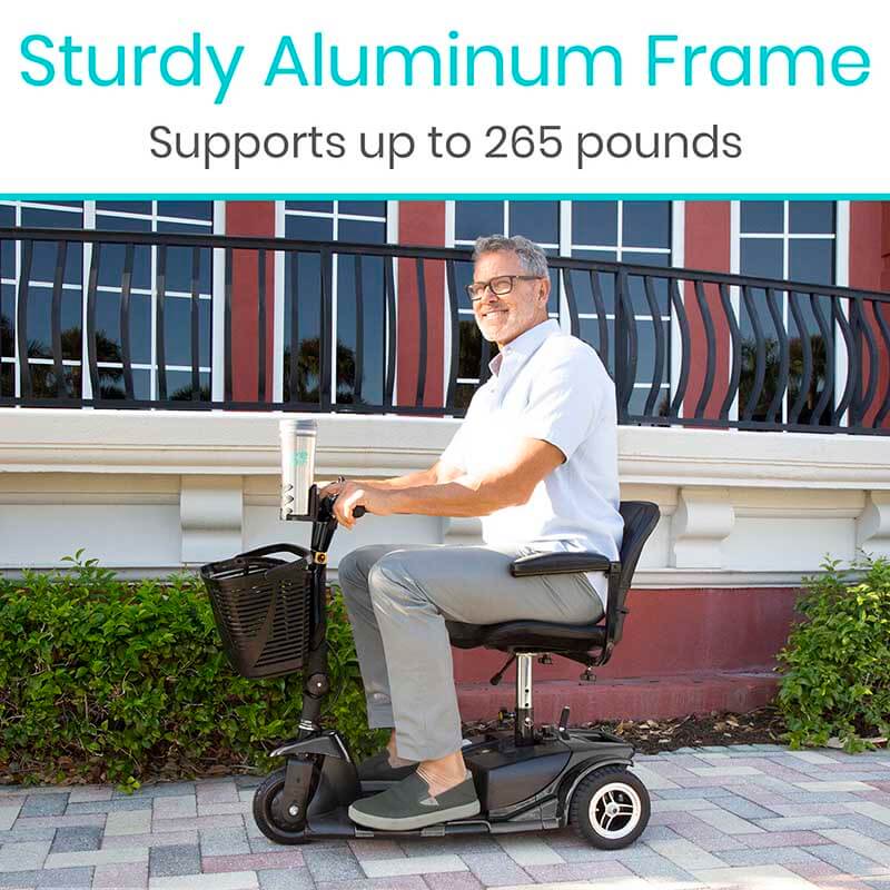 Vive Health 3-Wheel Mobility Scooter - 12 Mile Range, 265 LB Capacity, Detachable Frame
