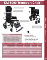 Karman Healthcare KM-5000-TP Lightweight Reclining Transport Wheelchair