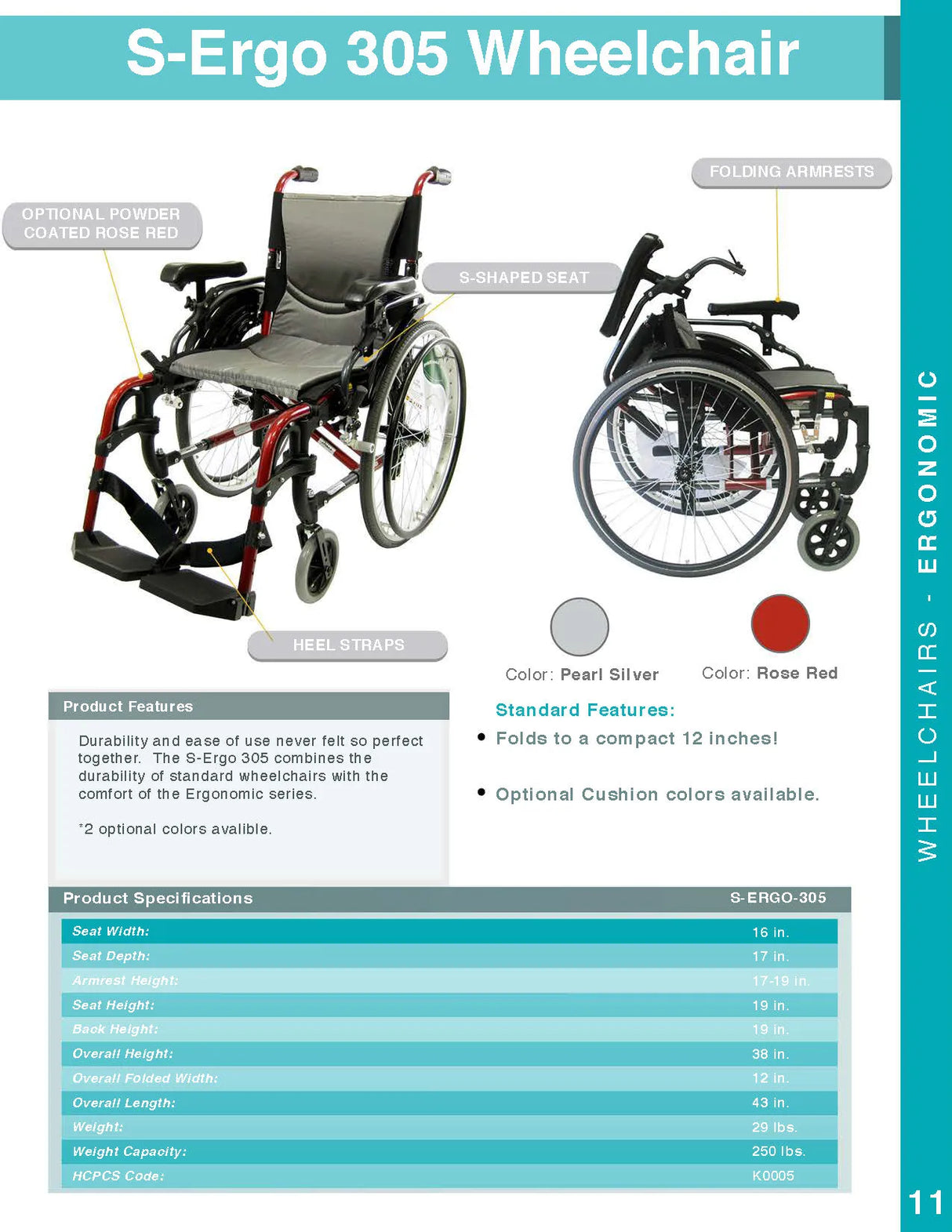Karman Healthcare S-Ergo 305 Ultra Lightweight Ergonomic Wheelchair