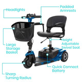 Vive Health 3-Wheel Mobility Scooter - 12 Mile Range, 265 LB Capacity, Detachable Frame