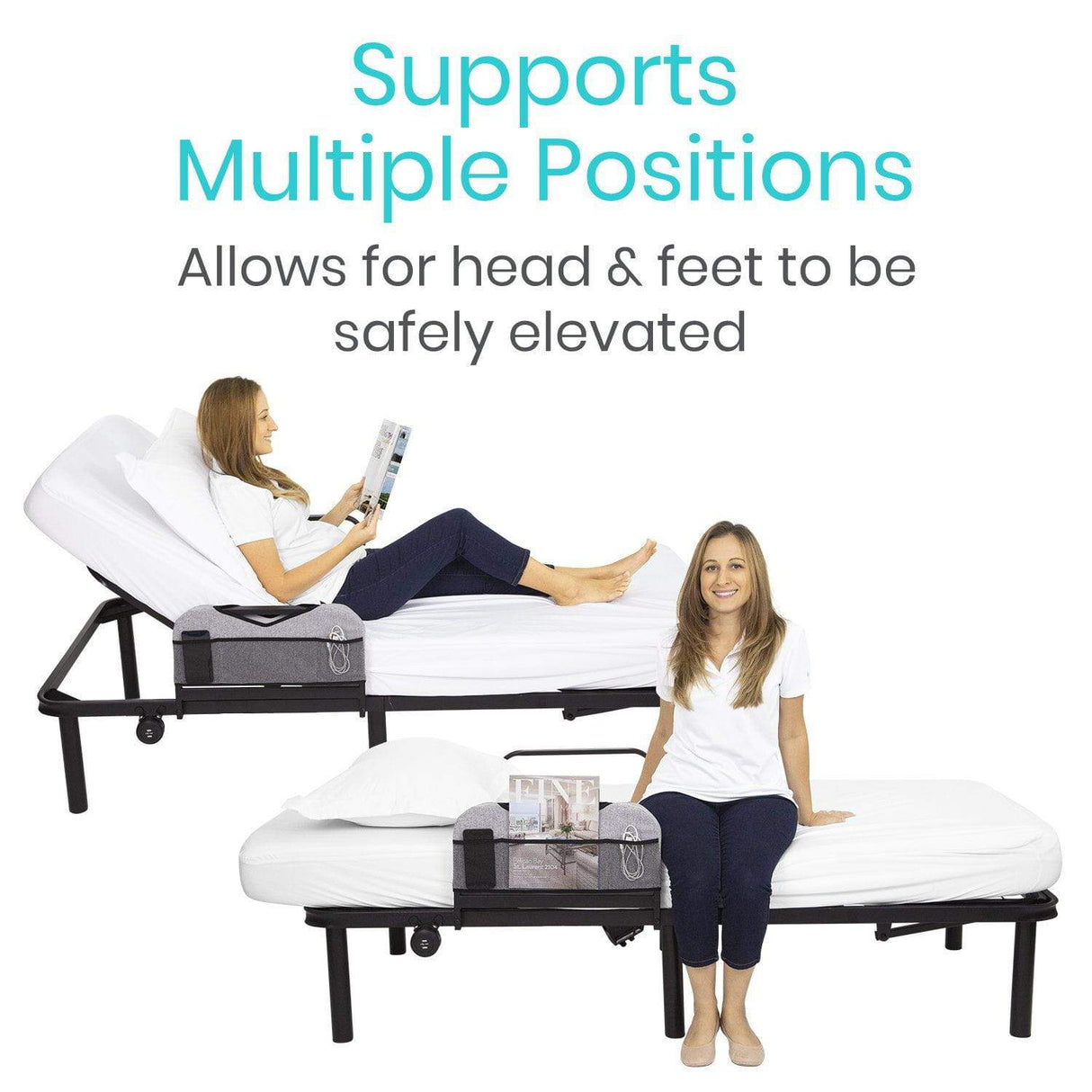 Vive Health Zero-Gravity Steel Electric Adjustable Bed Frame (Frame Only) - Dual Motors, Wireless Remote, USB Ports, Twin