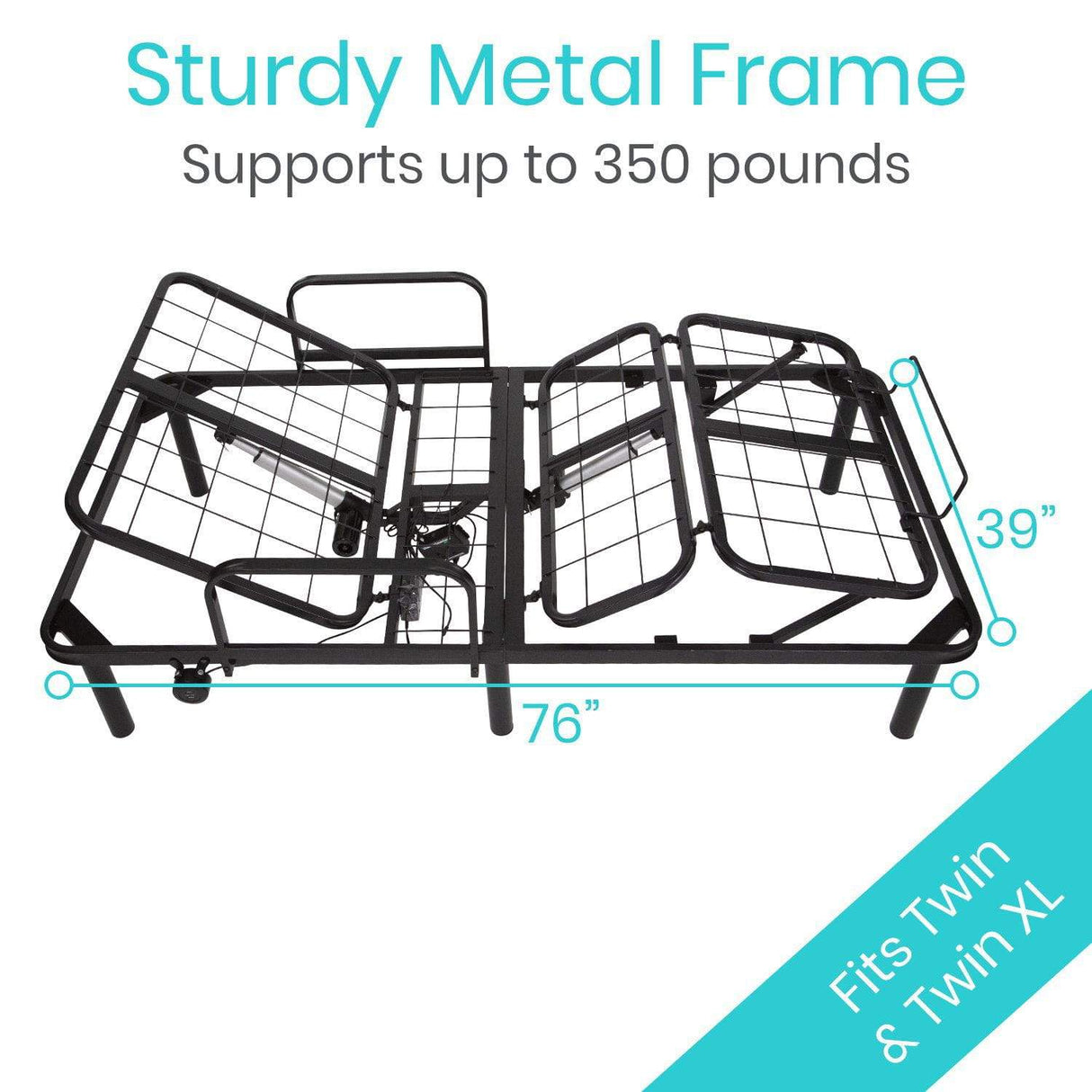 Vive Health Zero-Gravity Steel Electric Adjustable Bed Frame (Frame Only) - Dual Motors, Wireless Remote, USB Ports, Twin