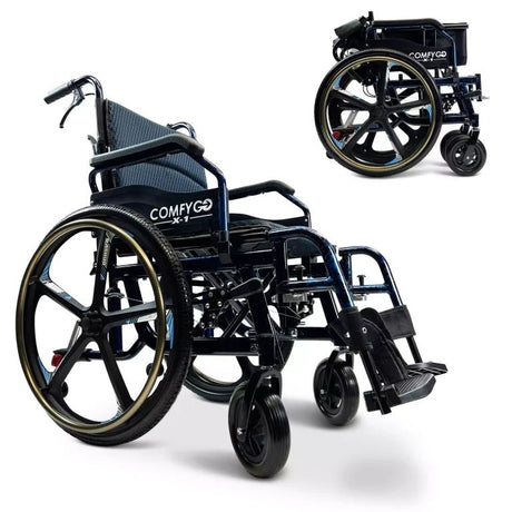 ComfyGo X-1 Manual Lightweight Wheelchair (17.5″ Wide Seat)