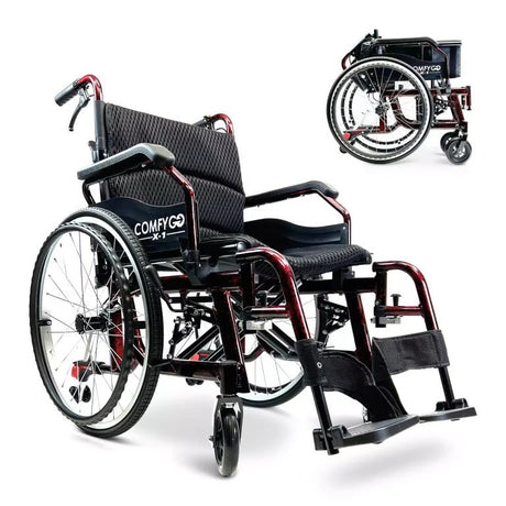 ComfyGo X-1 Manual Lightweight Wheelchair (17.5″ Wide Seat)