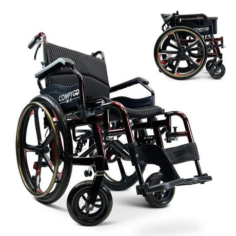 ComfyGo X-1 Manual Lightweight Wheelchair (17.5″ Wide Seat)